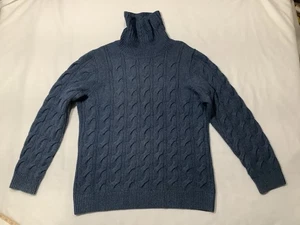 LL BEAN Sweater Womens XL Blue Wool Blend Cable Knit Turtleneck Pullover Winter - Picture 1 of 11