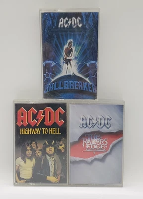 3 VTG AC/DC Cassette Tape Lot Tested Highway To Hell The Razors Edge Ballbreaker - Image 1 of 4