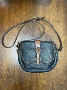 Dooney & Bourke Vintage Black Pebble Leather Brown Trim Spectator Crossbody Bag - Bild 1 von 19