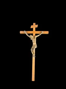 Crucifijo Cruz Vintage Madera / Ágata - 30 cm - Inri Jesus - Imagen 1 de 2