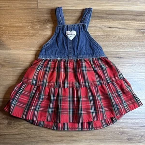 Abito completo jeans blu denim vintage Oshkosh B’gosh vestiti bambina taglia 12M - Foto 1 di 12