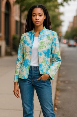 Chaqueta Analogía Colorida Arrugada Floral Cremallera Completa Manga Larga Mujer Talla Mediana Foto 1 de 4