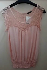 Ladies Lightweight Top Uk 14 Elasticated Hem Lace Top West One Peachy/pink - Picture 1 of 21