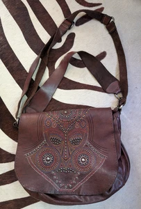 Campomaggi Paint Stud Mask Design Leather Crossbody 14" Bag Brown $650+ Sold Out - Picture 1 of 21