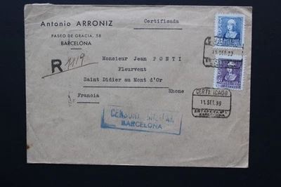 1939 SCW COMPAÑÍA GUERRA CIVIL ESPAÑOLA CUBIERTA CENSURADA DE BARCELONA A FRANCIA Foto 1 de 2