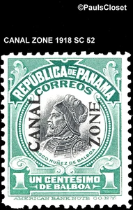 US CANEL ZONE 1918 SC 52 VASCO BALBOA OP CANAL ZONE 1¢ MHR F/VF - Picture 1 of 2