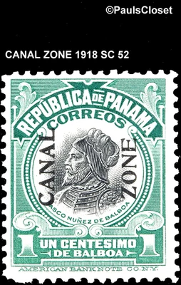 US CANEL ZONE 1918 SC 52 VASCO BALBOA OP CANAL ZONE 1¢ MHR F/VF - Image 1 of 2