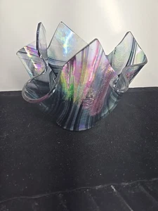 Tony Serviente irisierendes Kunstglas "gefaltetes Taschentuch" Glas Skulptur Vase - Bild 1 von 11