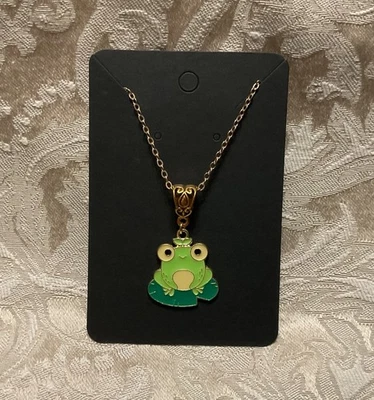 Whimsical Frog Enamel Pendant Gold Bohemian Novelty Fashion Necklace 18” - Image 1 of 2