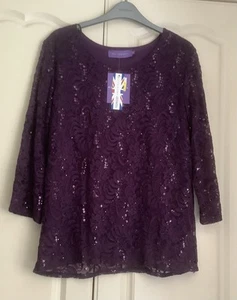 Pretty Purple Autonomy Sequinned Floral Evening Top NWT UK Size 16 VGC - Picture 1 of 9