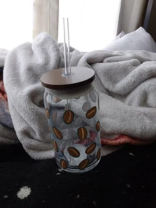 Set Of 2 14.5 fl oz Glass Straw Tumbler Coffee Beans - Room Essentials - Picture 1 of 16