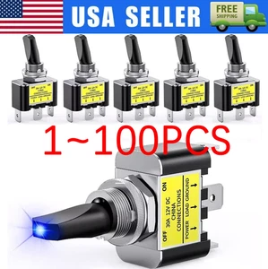 Blue LED Light 3Pin Rocker Toggle ON/Off Switch 30A 12V for Car Boat Marine Lot - Picture 1 of 16
