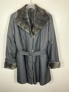 Moderner REGENMANTEL Lammfellfutter Jacke dunkelgrau Damen Medium 35" Länge - Bild 1 von 5