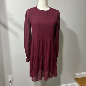 Altar'd State Langarm Chiffon Kleid Gr. XS Burgund Stufen Boho Witchy Fairy - Bild 1 von 10
