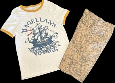 Tea Collection Magellan's Voyage Shirt Map Print Short Set 12 GUC READ - Image 1 of 4