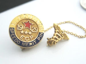 Antique Fraternal 1929 ECP Speedo Merit Caduceus Wing 10K Gold Enamel Lapel Pin - Picture 1 of 8