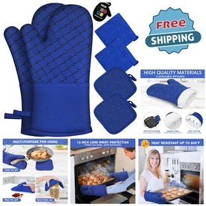Oven Mitts Cotton 13" Heat Resistant 500℉ Non-Slip Safe Baking Cooking Set - Picture 1 of 9
