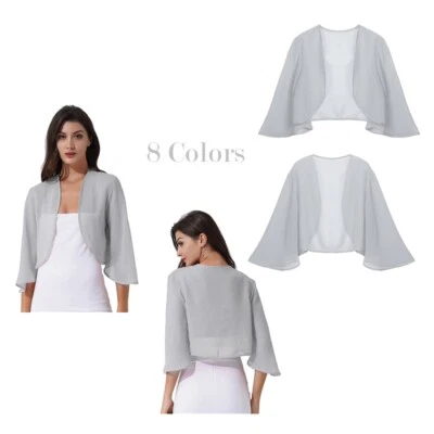 Womens Lace Chiffon High Low Shawl Cropped Bolero Shrug Top Cardigan Capes Wraps - Image 1 of 2