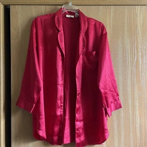 VTG Victoria's Secret Gold Label Red SatinSleep Button Up Night Shirt Size M EUC - Picture 1 of 4