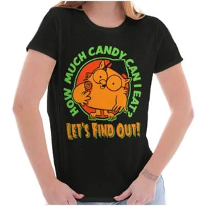 Halloween Tootsie Pop Mr Owl How Much Candy Womens Top Junior Graphic Tee - Picture 1 of 7
