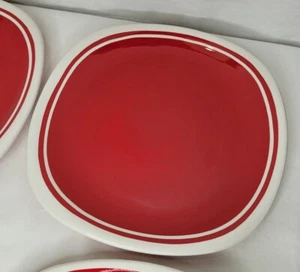 Dansk Red White Salad Plates Set Of 4 Square Handpainted Maraschino Striped  - Picture 1 of 10