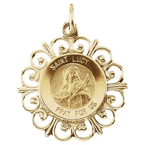 Medalla de Santa Lucía en oro amarillo de 14 quilates - Imagen 1 de 4