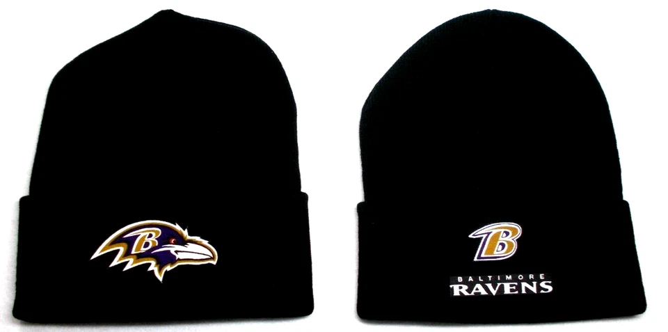 2 ДЛЯ 10,95! Baltimore Ravens плоский логотипы на 2 черный beanie кепка шляпа.См. детали - Изображение 1 из 1