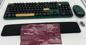 UBOTIE kabellose kabellose Tastatur, Maus und Handgelenkstütze grün/gold - NEU - Bild 1 von 5