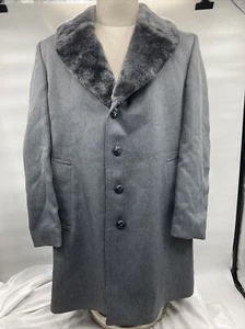 VTG London Fog Over Top Coat Sherpa Lined Wool Gray Mens 40 Short - Picture 1 of 12