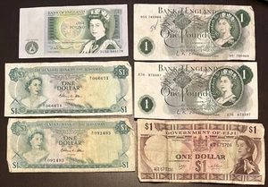 1974 $1 Bahamas & England Fiji Collection Of YOUNG QUEEN 6 Notes - Picture 1 of 5