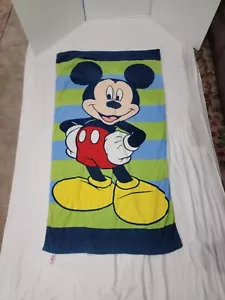 Disney Store Mickey Mouse Beach Towel Standard Size Colorful Blue Green Stripes - Picture 1 of 6