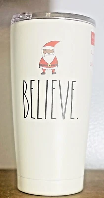 Rae Dunn Christmas Travel Mug Stainless Steel Cup 17oz BELIEVE Santa 2021 NEW - Image 1 of 4