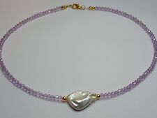 Cultured Freshwater Baroque Pearl Necklace Lilac Glass 40