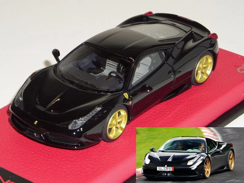 1/43 MR Ferrari 458 Speciale Gloss Black-Gold wheels Limited to 8 pieces. C11 - Image 1 of 1