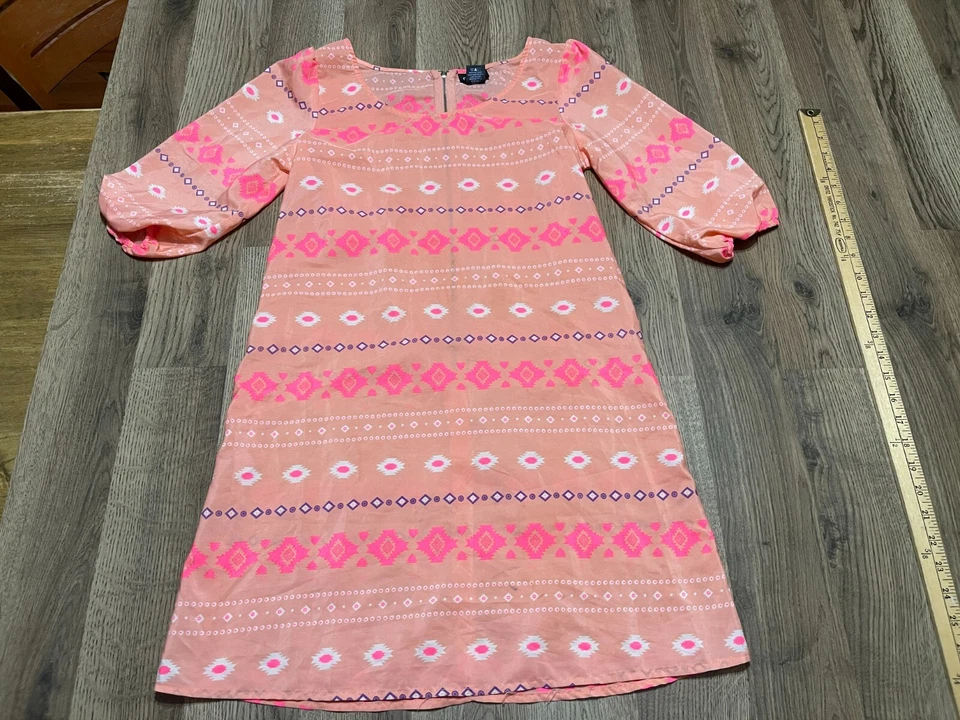 Vestido rue21, Mujer Talla Pequeña, Rosa Blanco Naranja, Manga 3/4, Cremallera Trasera Foto 1 de 4