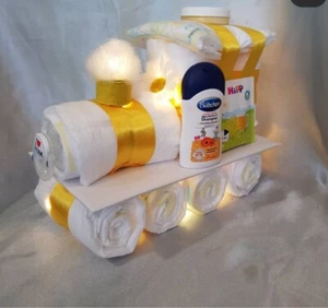 Windeltorte Windeleisenbahn neutral mit LED für Jungen und Mädchen Pullerparty - Bild 1 von 2