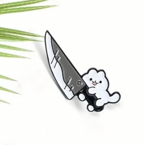 Tiny Bun With Knife Enamel Pin - So Cute! Stabby Bunny Rabbit Does A Violence - Picture 1 of 7