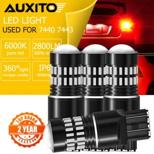 AUXITO 7443 T20 7440 Red LED Strobe Flash Blinking Brake Tail Light Bulbs Canbus - Bild 1 von 12