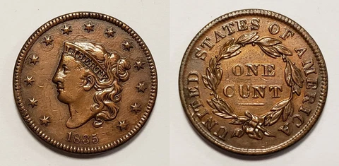 1835 1c Coronet Head Large Cent - Brothel Token - Rare XF Example - SKU-Y5025 Cover