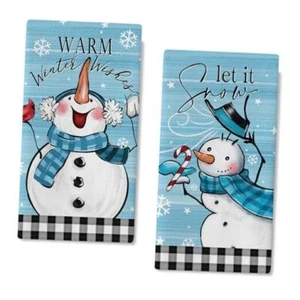 Warm Wishes Snowman Kitchen Dish Towels Set of 2, Let It Snow Buffalo Winter - Picture 1 of 7