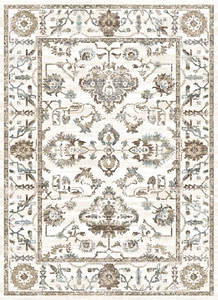 Ivory Vines Leaves Petals Circles Bordered Area Rug 3562 - Aprx 3' 3" x 4' 11" - Picture 1 of 1