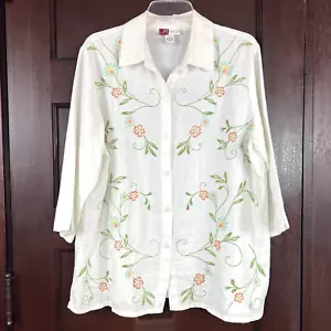Colección JM 100% Lino Botón Frontal Manga 3/4 Mujer 14 Flores Bordadas - Imagen 1 de 13