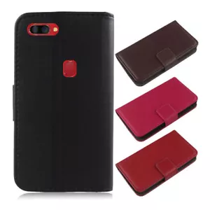 Para Smartphone - Lujo Cuero Genuino Real Abatible Estuche Billetera Libro Cubierta Estuche - Imagen 1 de 20