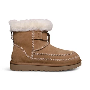 UGG CLASSIC MINI ALPINE CHESTNUT LEATHER LACE UP WOMEN'S BOOTS SIZE US 8 NEW - Picture 1 of 5