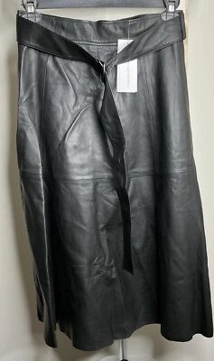 NUEVO French Connection Damas Negro Midi Cuero Falda Talla 8 Foto 1 de 4