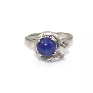 Vintage 10K White Gold Star Sapphire Diamond Ring Size 4.5 - Picture 1 of 5