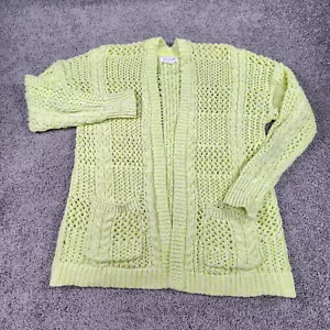 Anthropologie Cardigan Sz Large Serenity Neon Yellow open Front Crochet Knit - Picture 1 of 12