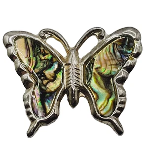 Butterfly Thin Abalone Inlay Wings Silver Tone Simple Style Vintage Brooch Pin - Picture 1 of 24