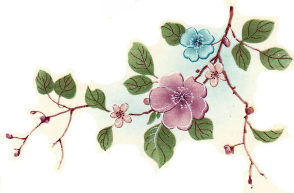 Calcomanías de cerámica azul pastel rosa rama floral/brocas Foto 1 de 1