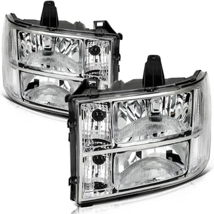 Headlight Assembly For 2010-2014 GMC Sierra Chrome Housing Front Headlamps Pair - Picture 1 of 12